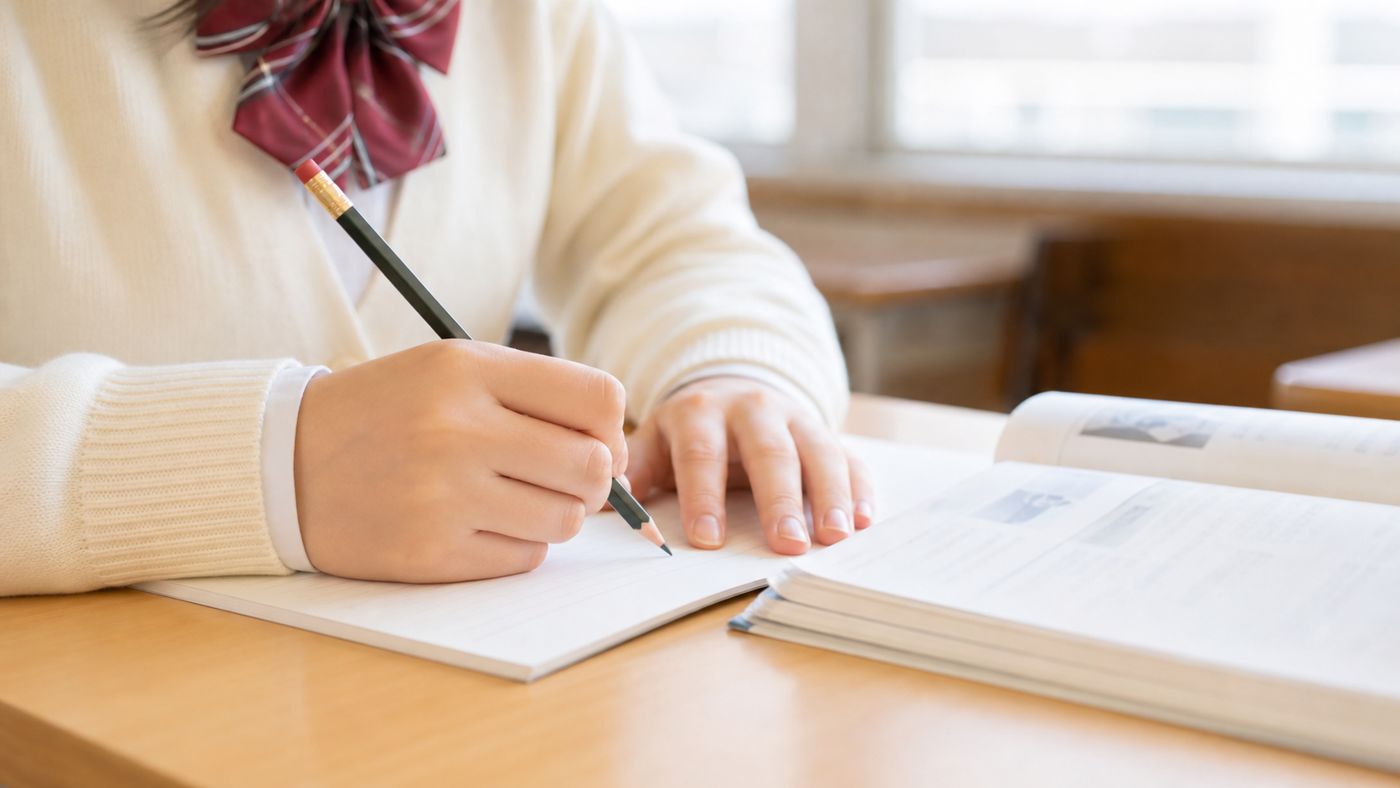 ノートに書き込みながら学ぶ手元の様子